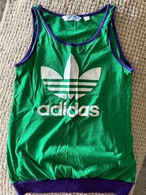 adidas Green Tank Top with White Logo and Purple Trim